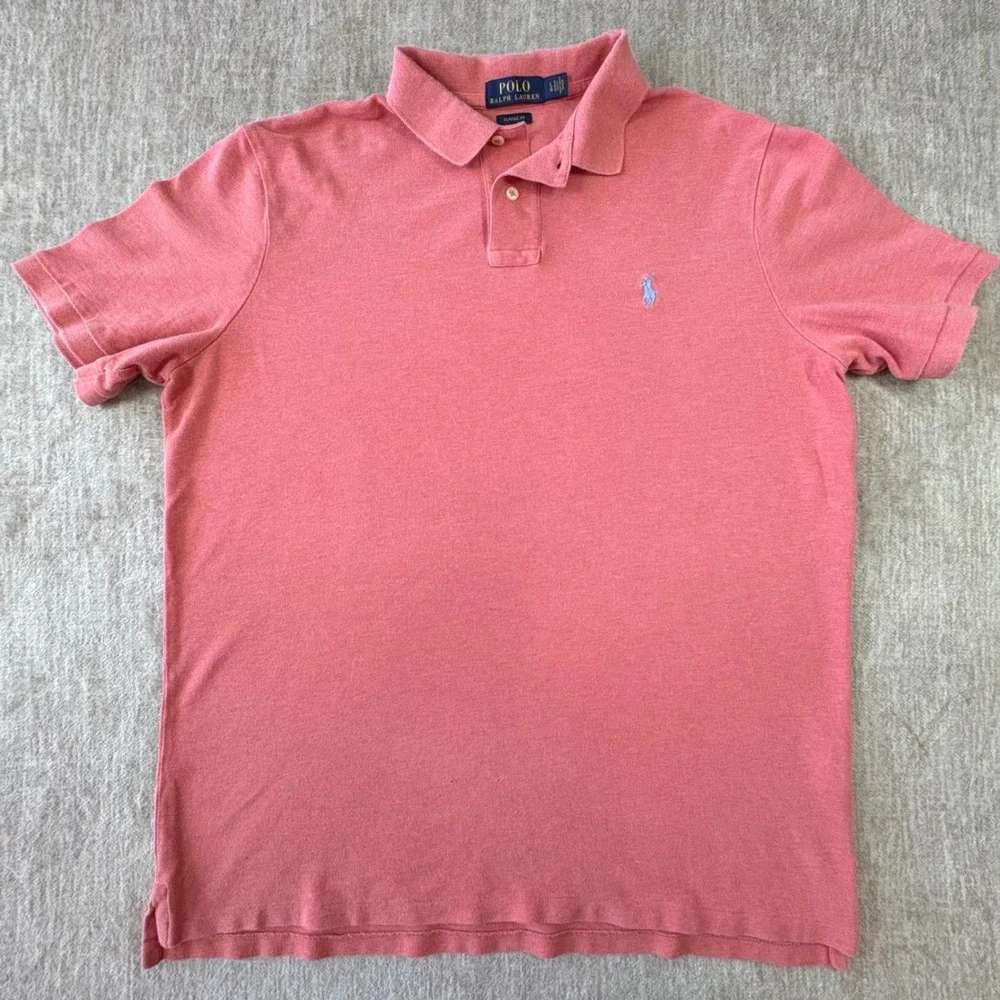 Polo Ralph Lauren Polo Shirt Mens‎ L Salmon Classic Fit Short Sleeve Preppy